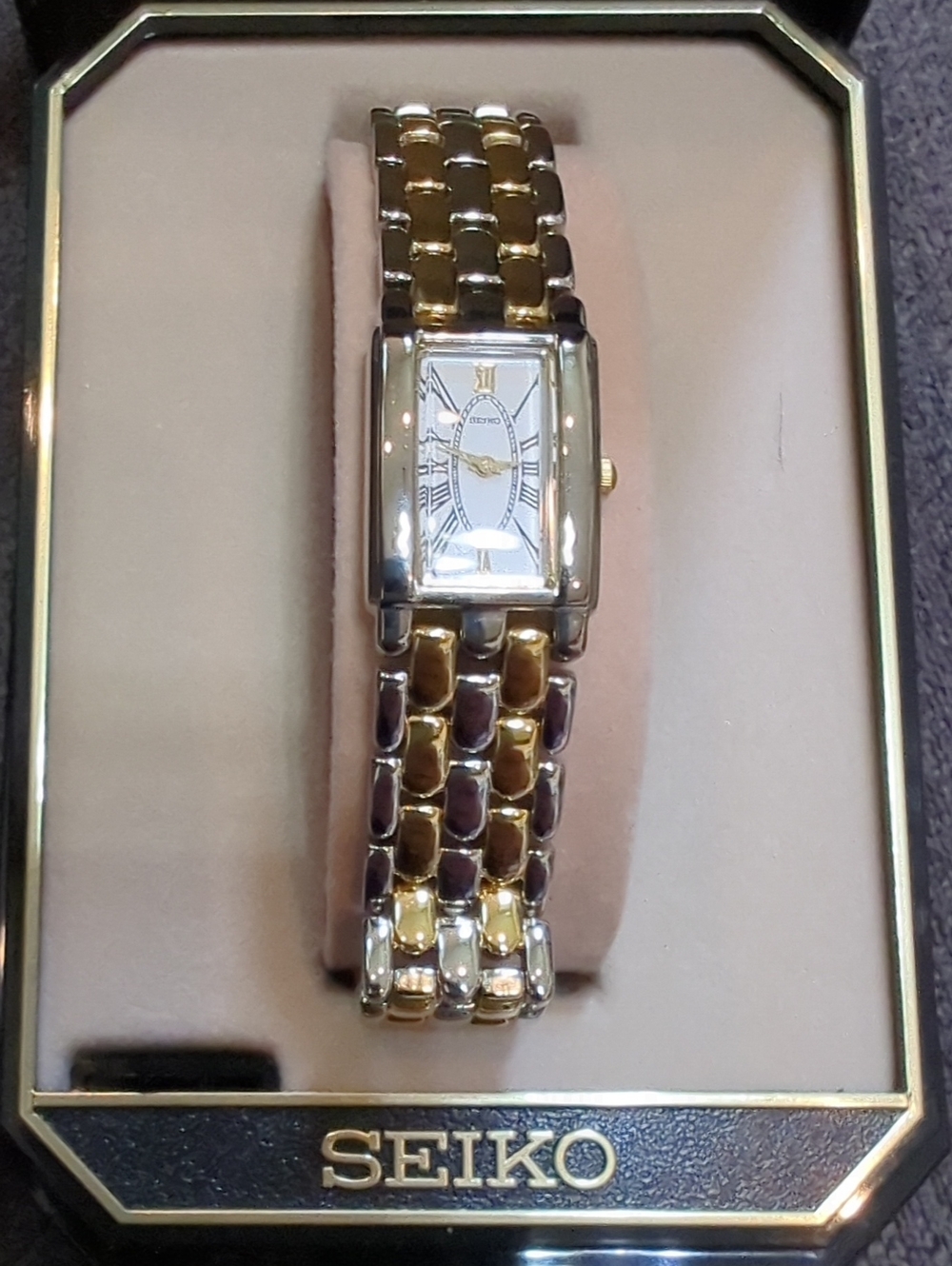Seiko Two-Tone Rectangular Dress Watch - Gold & Silver